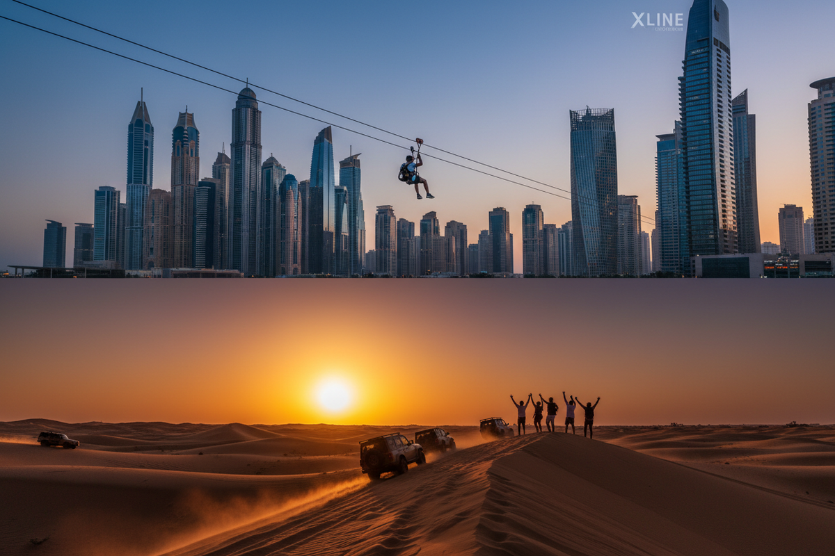 XLine Dubai Marina Zip Line + Budget-Friendly Evening Desert Safari Tickets